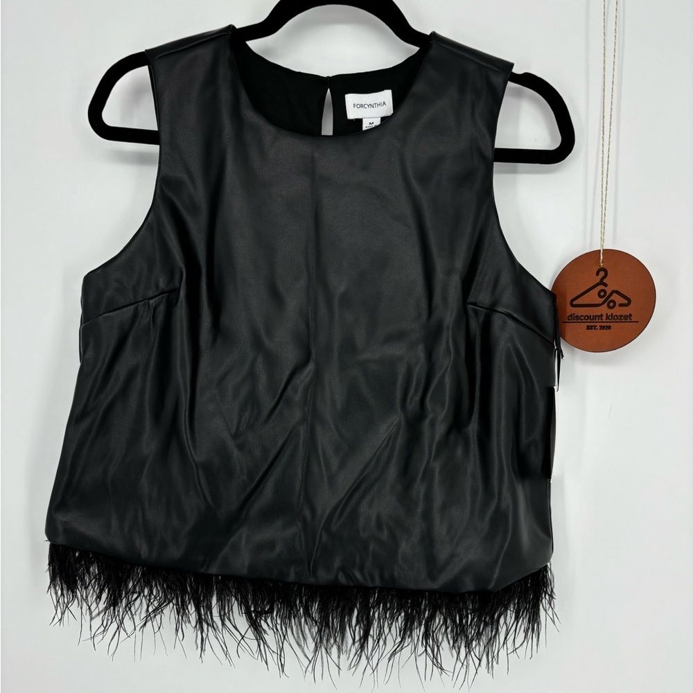 FOR CYNTHIA Faux‎ Leather Feather Tank Top
